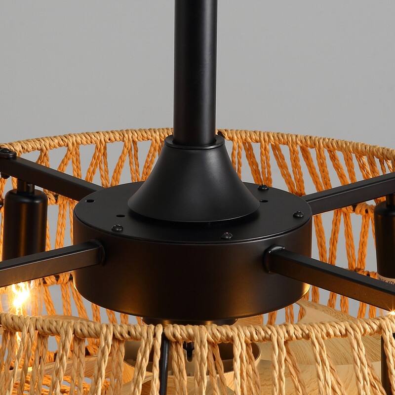 20" Boho Caged Ceiling Fan with Lights Remote Control Rattan Low Profile Ceiling Fan Farmhouse Ceiling Fansfor Kitchen Bedroom
