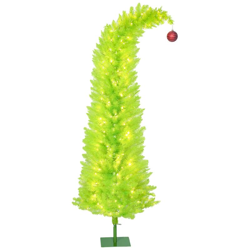 HOMCOM 6ft Whimsical Xmas Tree: Red Ball, 230 LED, 555 Tips, Metal Base, Green