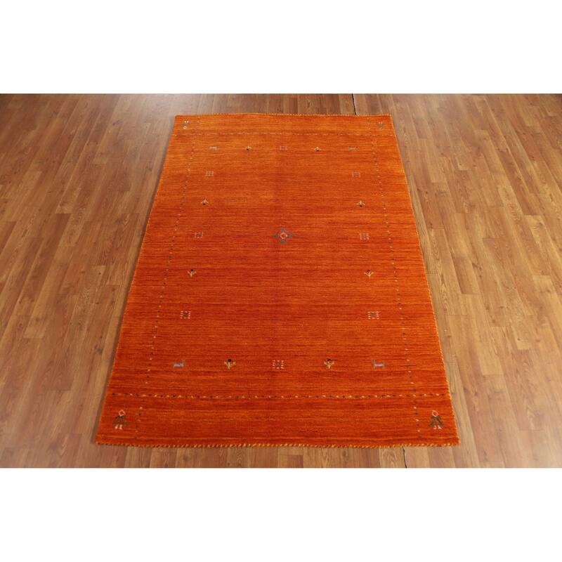 Hand Knotted Oriental 100% Wool Carpet Tribal Animal Pictorial Oranges & Rust Gabbeh Area Rug - 5' 10'' X 4' 1''