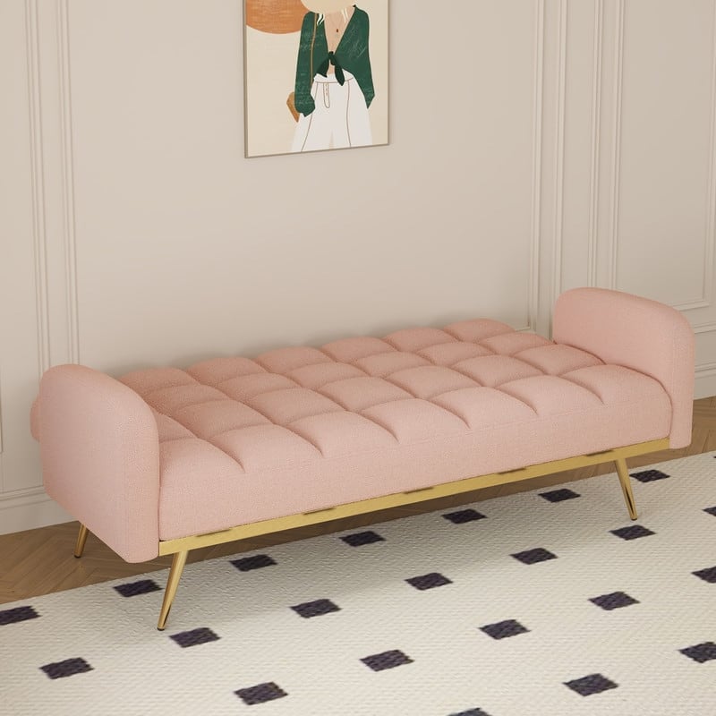 68.5-inch teddy velvet sofa bed with throw pillows