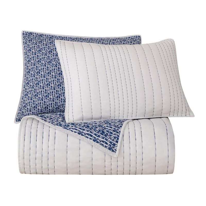 HiEnd Accents Staccato Indigo Reversible Quilt Set, 3PC