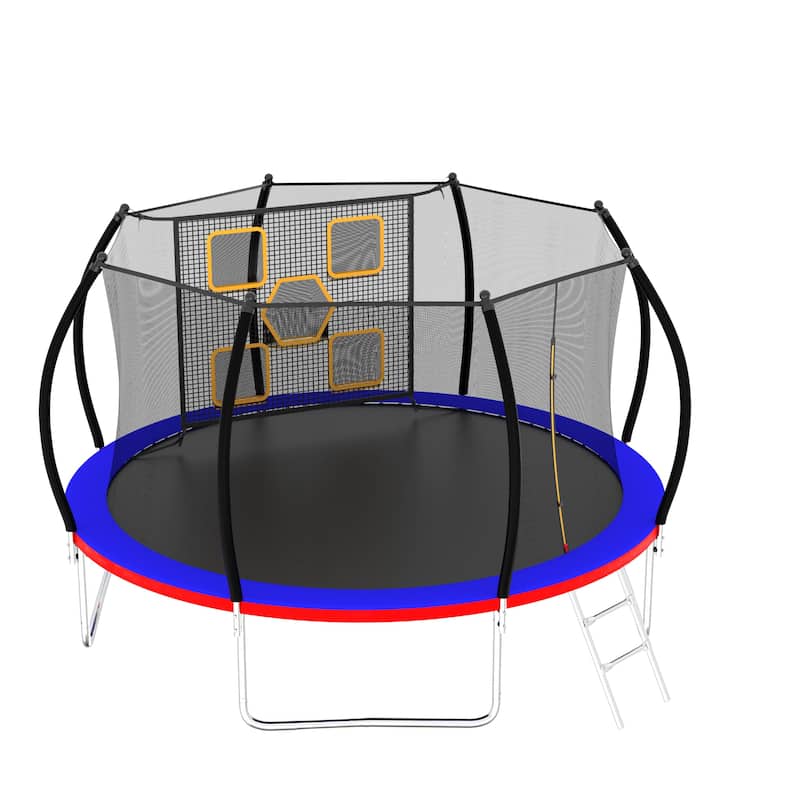 Mini Exercise Trampoline - Safety Pad, 300Lbs Max Load, Indoor Fitness Rebounder - Blue+Red - 144