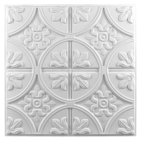 Art3d 2x2 PVC Decorative Suspended ceiling Tile, Glue-up Ceiling Panel Fancy Flower in Matt White (12-Pack)