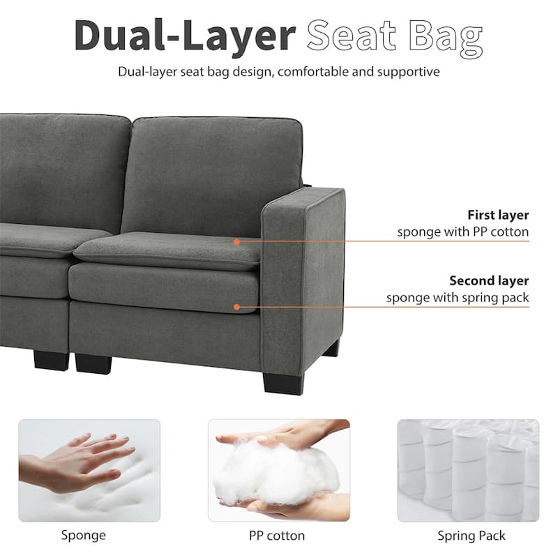 89" Oversized Velvet Modern L Shaped Sectional Sofa w/ Double Cushions