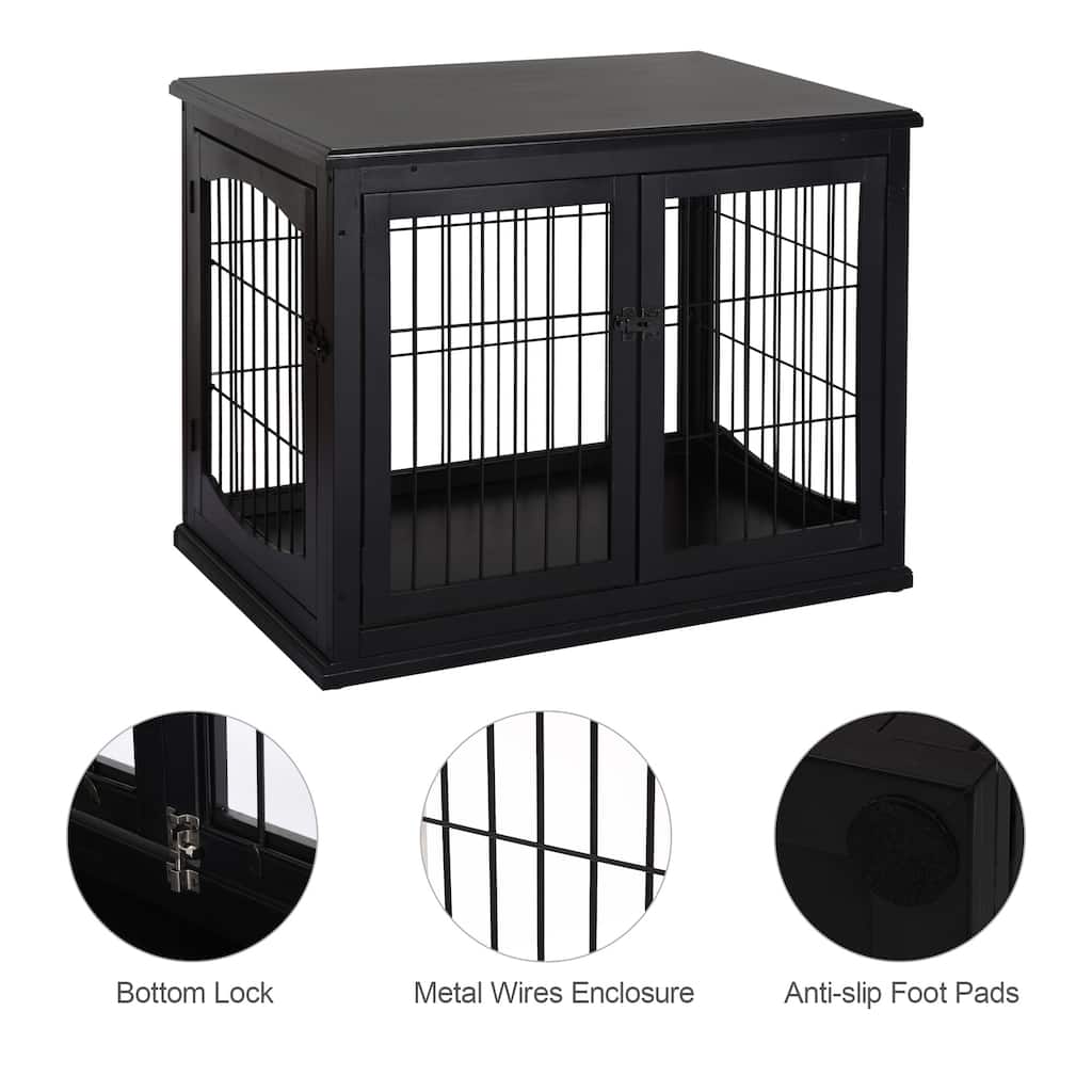 Cute Dog Crate Dog House Small Dog Cage End Table with Two Opening Sides Lockable Door Puppy Kennel Indoor