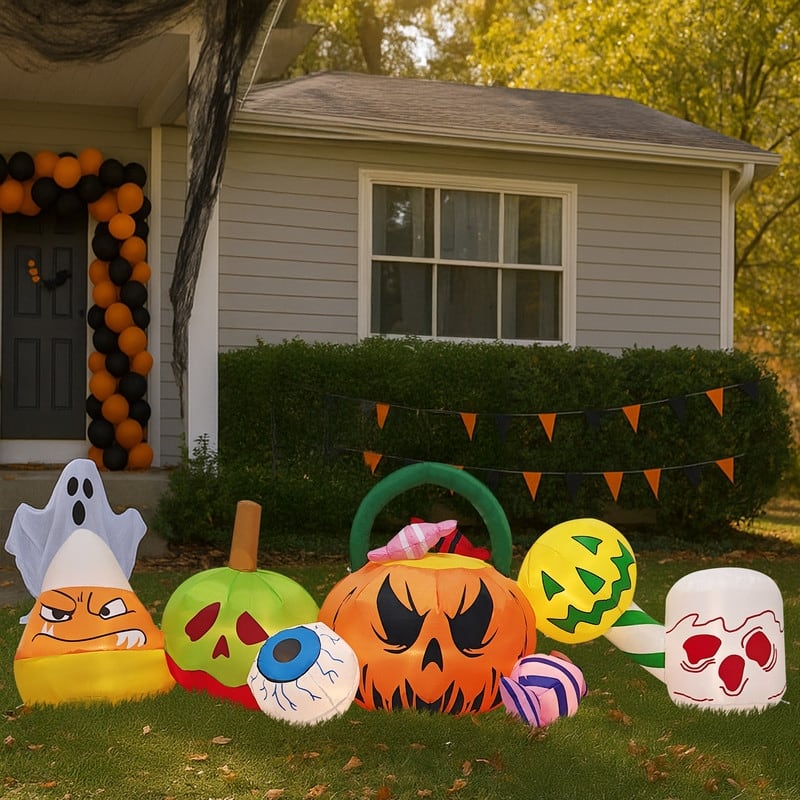 8FT Long Halloween Inflatables Pumpkins Eyeball Candy Outdoor Decorations