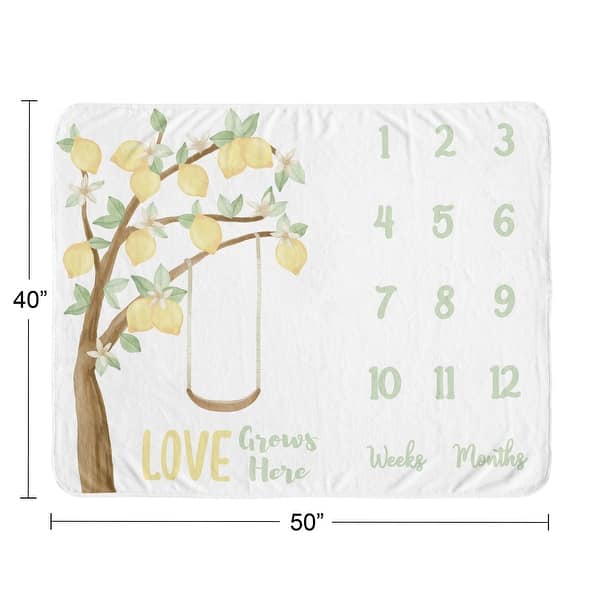 Lemon Floral Girl Baby Monthly Milestone Blanket Yellow Green Beige Watercolor Boho Bohemian Farmhouse Flower Blossom Botanical