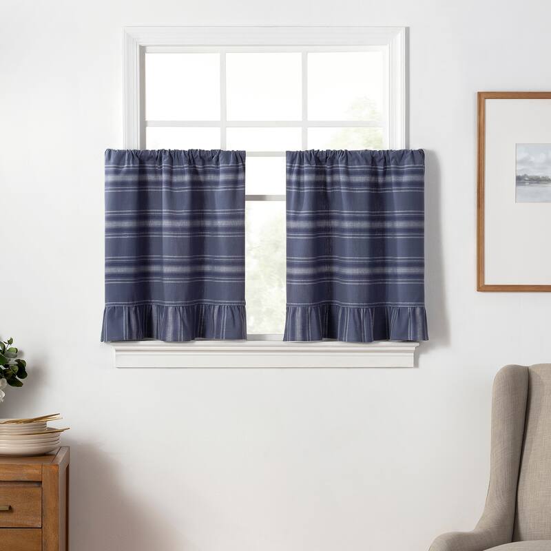 Martha Stewart Ruffle Stripe Valance or Tier Pair Curtain Collection - 36-in Tier Pair