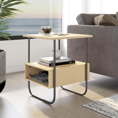 24/7 Shop At Home Modern Light Maple 19-inch End Table with Metal Legs