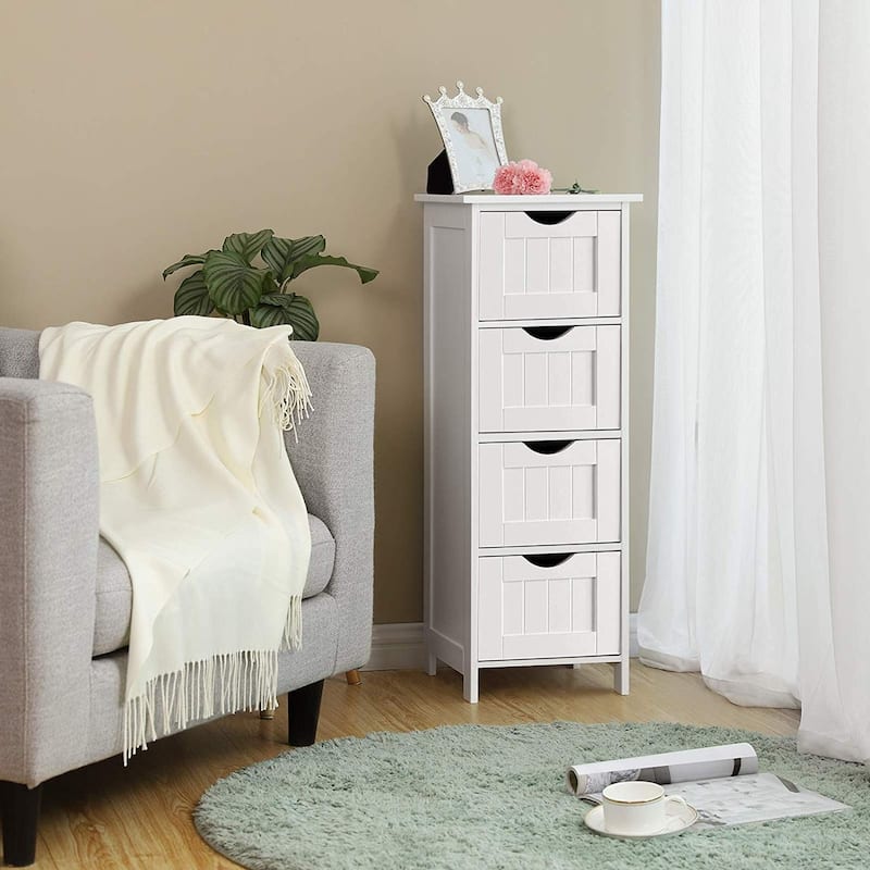 White Bathroom Storage Cabinet, Freestanding Office Cabinet with Drawers - 11.8"L x 11.8"W x 32.3"H