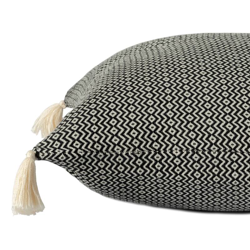 Geometric Chevron Square Throw Pillow with Tassels - 18" - Black and White