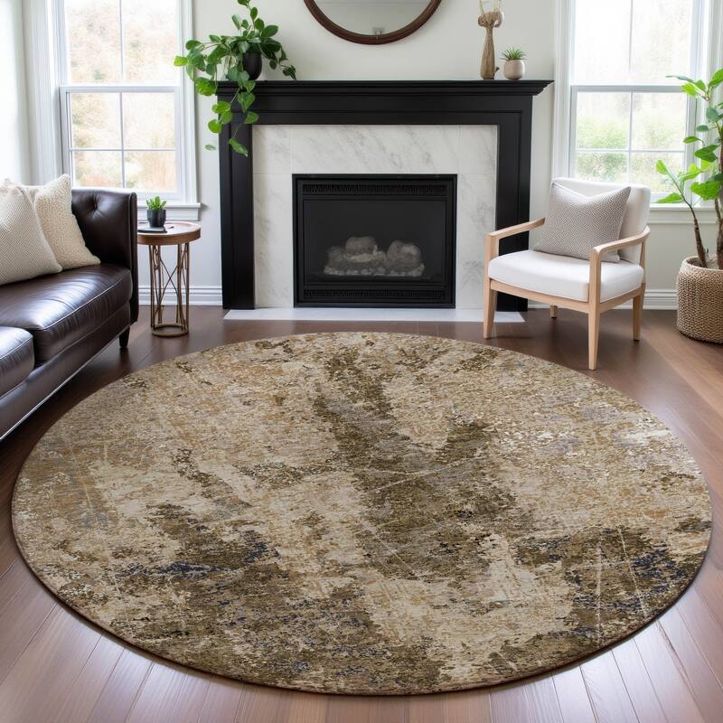 Premium Washable Super Soft Abstract Glam Mayfield Rug - Khaki - 8' x 8'
