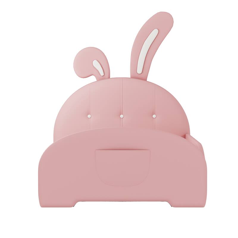 Twin Size Rabbit-Shaped Upholstered Platform Bed with Headboard and Footboard, Pink