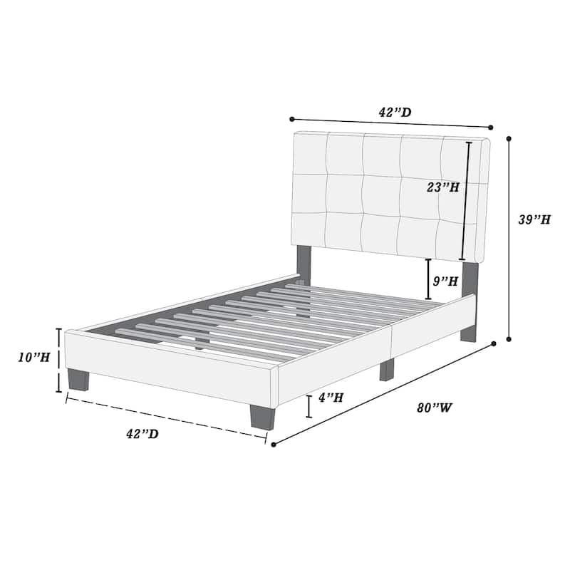 Brown Faux Leather Twin Bed with Rectangle Headboard - Classic Bedroom Style!