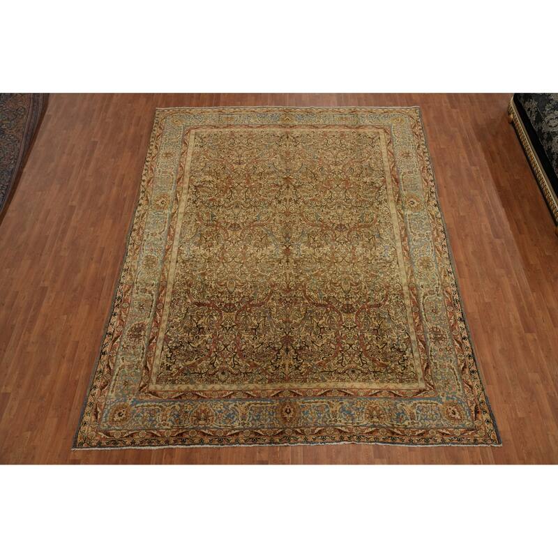 Hand Knotted Oriental 100% Wool Carpet Traditional All-Over Yellow & Gold Tabriz Area Rug - 13' 0'' X 9' 11''