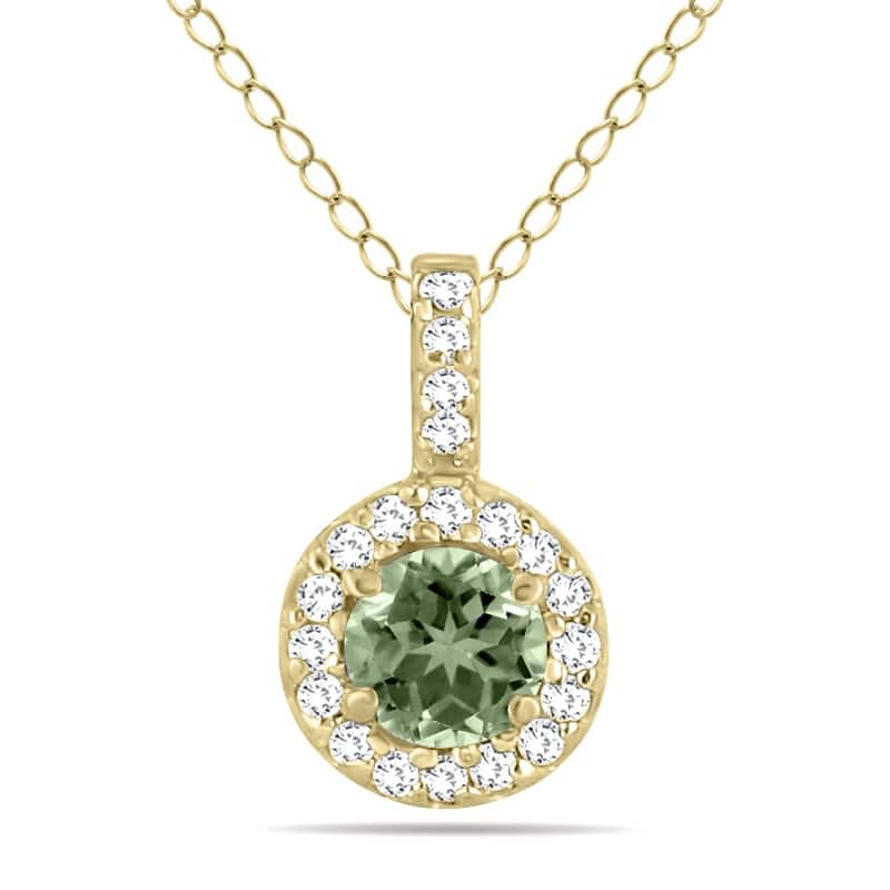 Marquee 1/2 Carat TW Halo Green Amethyst And Diamond Pendant in 10K Yellow Gold