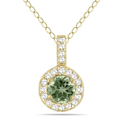 Marquee 1/2 Carat TW Halo Green Amethyst And Diamond Pendant in 10K Yellow Gold