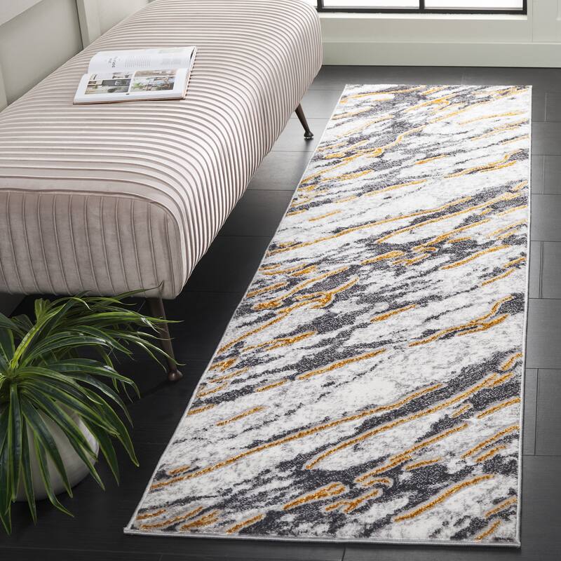 SAFAVIEH Amelia Didina Modern & Contemporary Rug - 2'2" x 8' Runner - Ivory/Grey