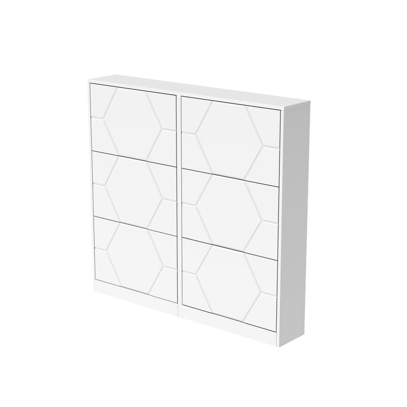 Shoe Storage Cabinet For Entryway,6 Tiers Shoe Organizer With Carved Panels, Carving Shoe Closet,Vertical Shoe Cabinet
