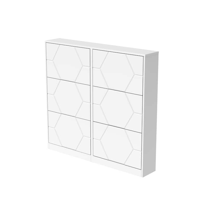 Shoe Storage Cabinet for Entryway, 6 Tiers Shoe Organizer with Carved Panels, Carving Shoe Closet,Vertical Shoe Cabinet