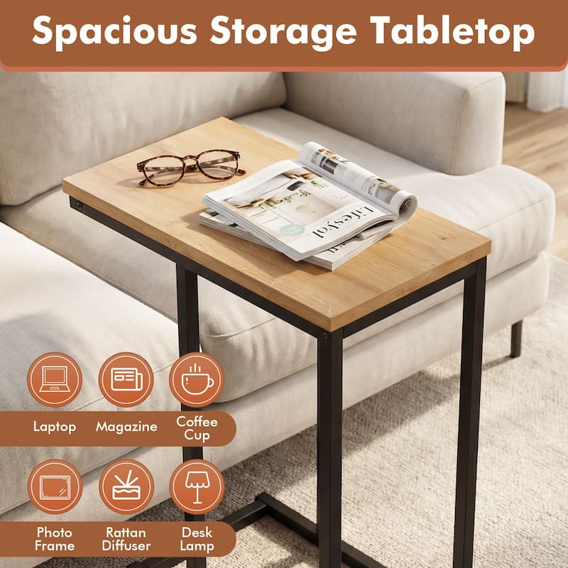 Gymax C-shaped End Table w/Adjustable Foot Pads Small Snack Table for