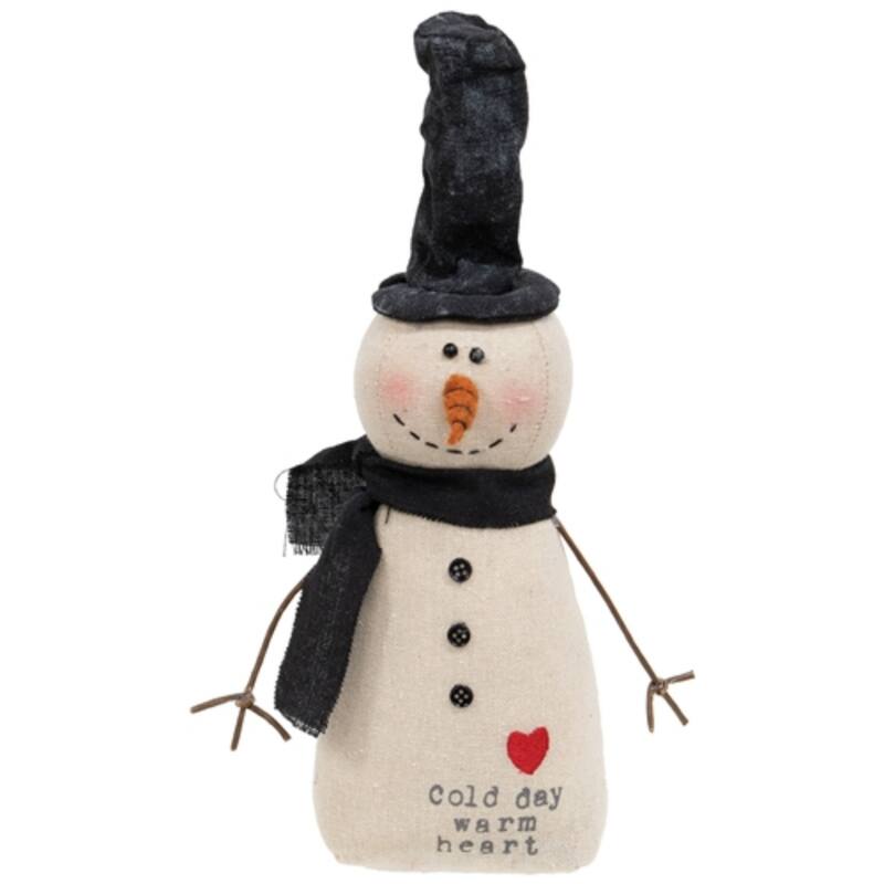 Canvas Snowman Plush in Top Hat Cold Day Warm Heart Design - 3.50” x 2.50” x 10.50” - White-Black