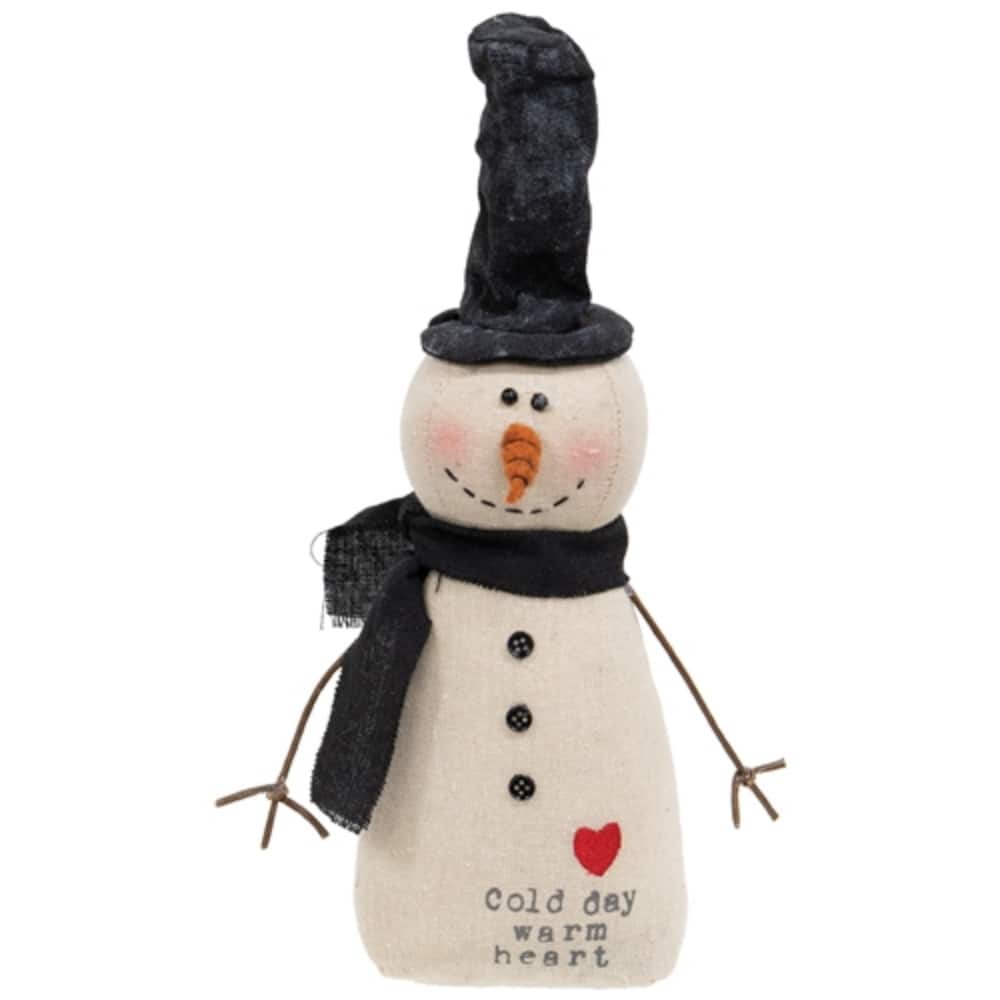 Canvas Snowman Plush in Top Hat Cold Day Warm Heart Design - 3.50” x 2.50” x 10.50”