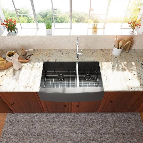 Shop Stainless Steel 33 In Double Bowl Farmhouse Kitchen Sink In