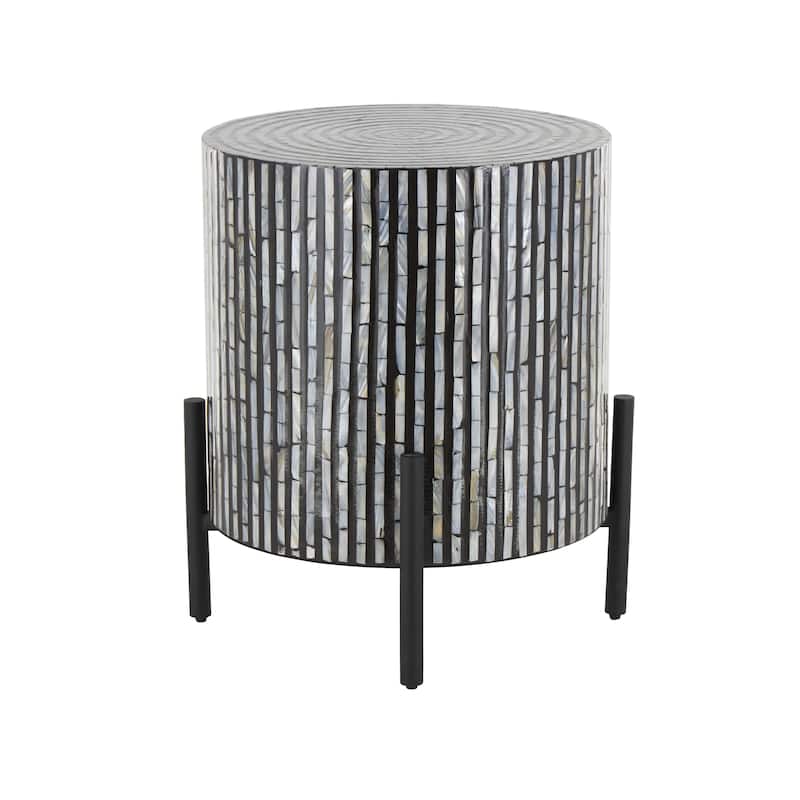 Mother of Pearl Shell Geometric Handmade Mosaic Inlay Accent Table with Black Metal Legs - Multi Colored - Roche River Decor