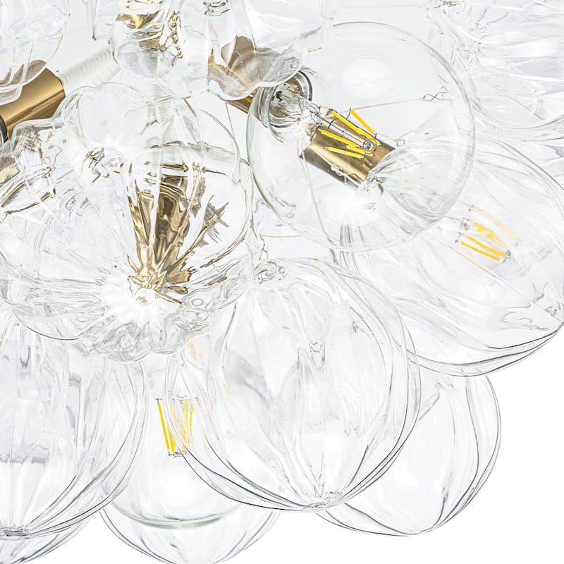 Modern Brass Cluster Faceted Glass Bubble 6-light Dimmable Chandelier