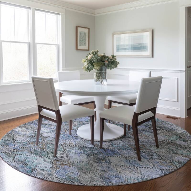 Machine Washable Indoor/ Outdoor Boho Moroccan Chantille Rug - Blue - 8' x 8'