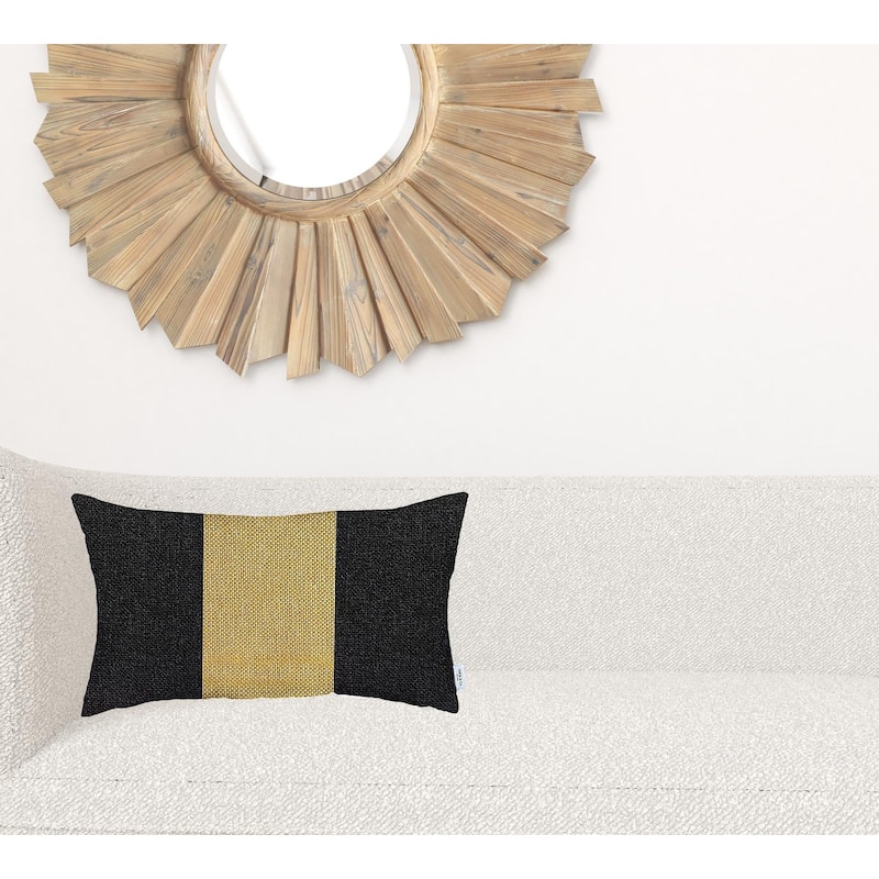 12" X 20" Black And Yellow Geometric Zippered Handmade Polyester Lumbar Pillow Cover