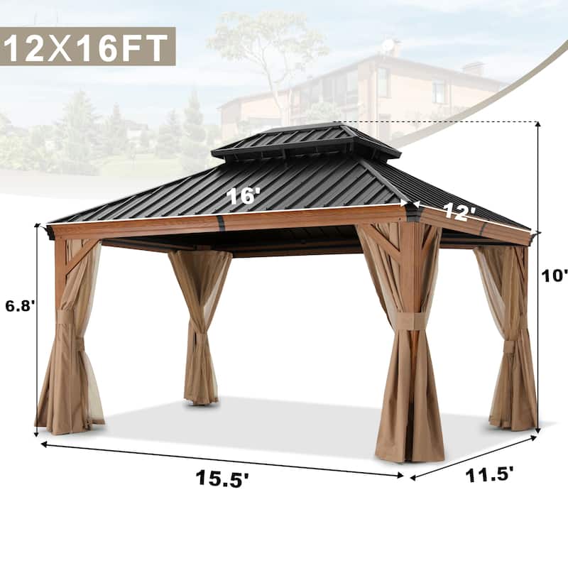 ABCCANOPY Outdoor Hardtop Gazebo with Galvanized Steel Double Roof