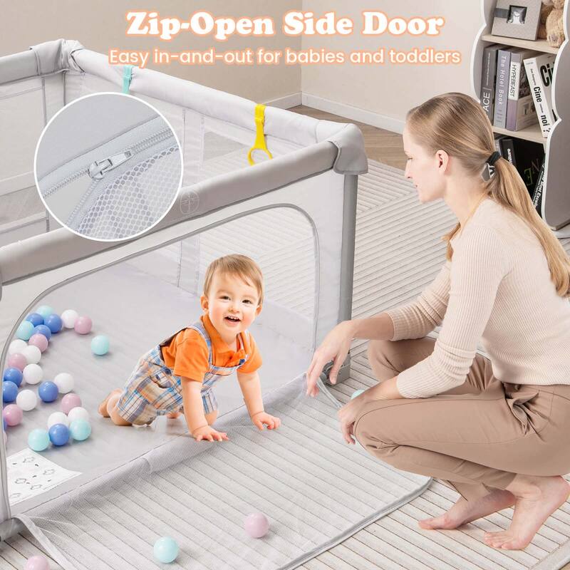 Honeyjoy Large Baby Playpen 50" x 50"/59" x 59" with Zipper Gate 50 - Grey