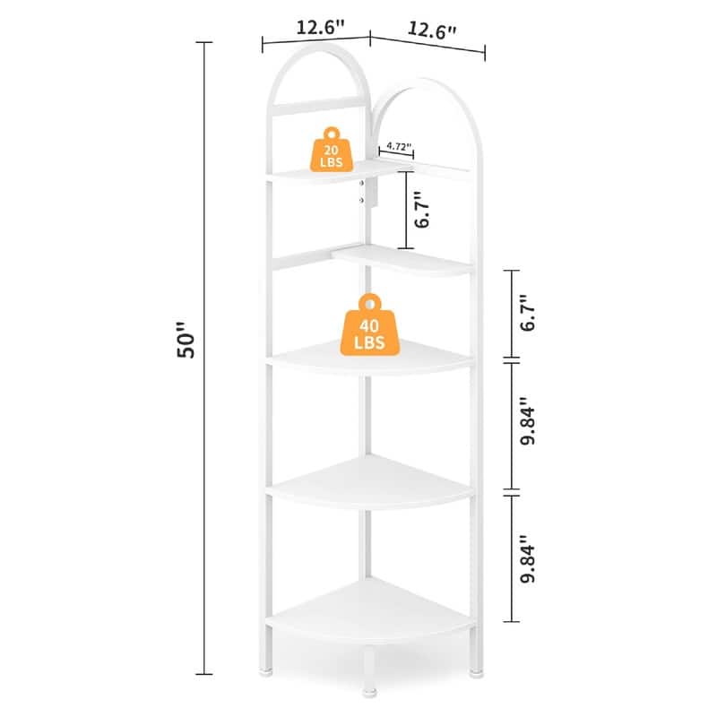 5-Tier Corner Bookshelf - 12.6"D x 12.6"W x 50"H