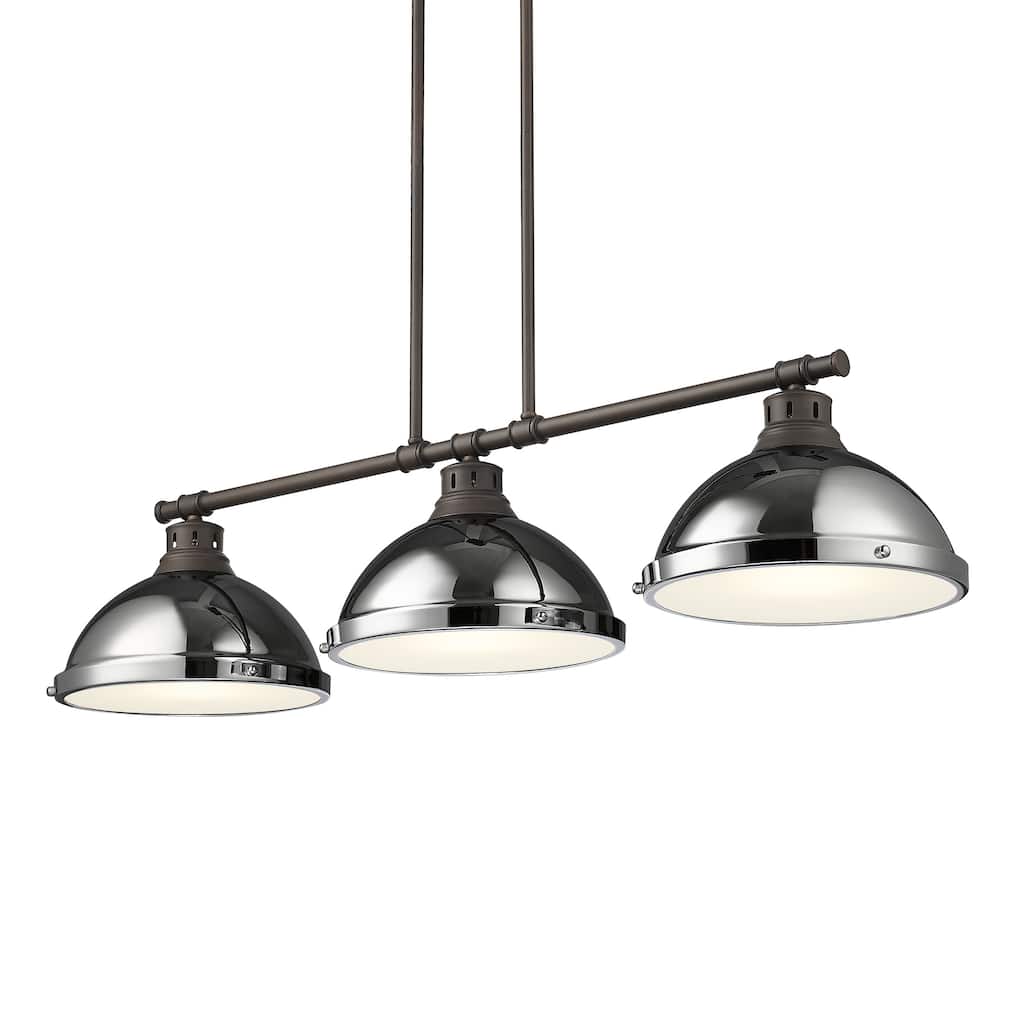 Yep by Golden Lighting Duncan 3-light Island Light in Rubbed Bronze and Chrome shade
