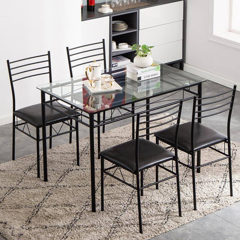 Zimtown Sakn Iron and Glass 5-piece Dining Set