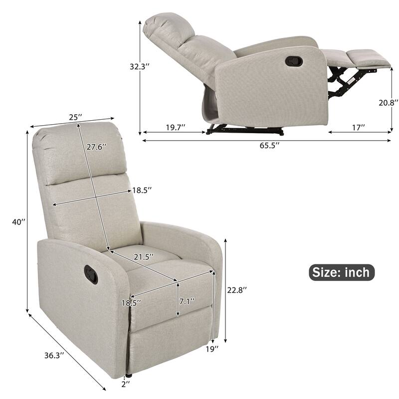 Roomfitters Modern Manual Recliner Chair with Adjustable Backrest, Home Theater Seating