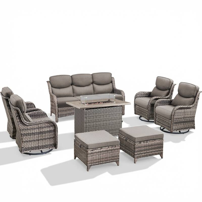 Pocassy Outdoor Fire Pit Sofa Swivel Chairs Conversation Set