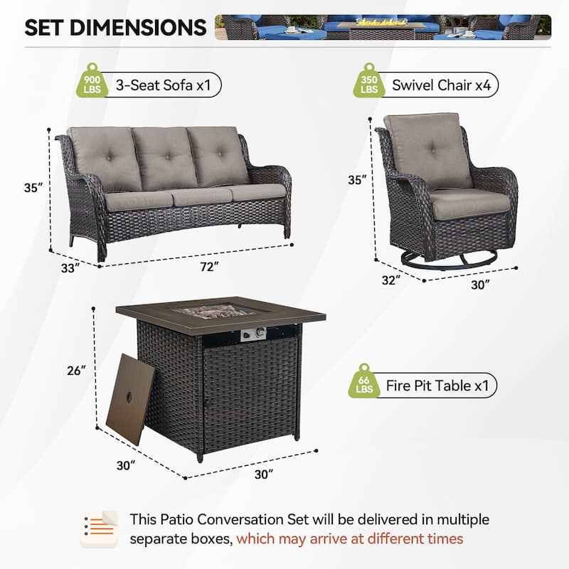 Pocassy Fire Pit Table with Sofa Swivel Chairs Set