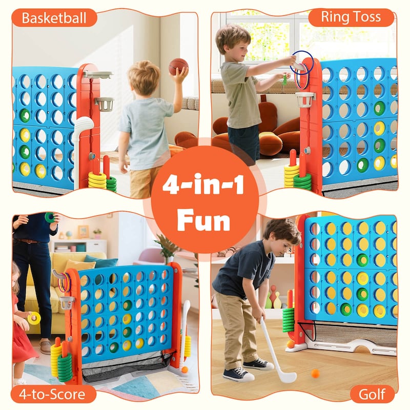 Costway Giant 4-in-a-Row Game Set with Ring-toss, Basketball Hoop, - See Details