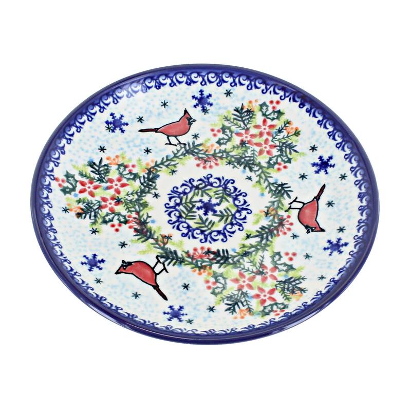 Blue Rose Polish Pottery Vena Dessert Plate - Winter Cardinal