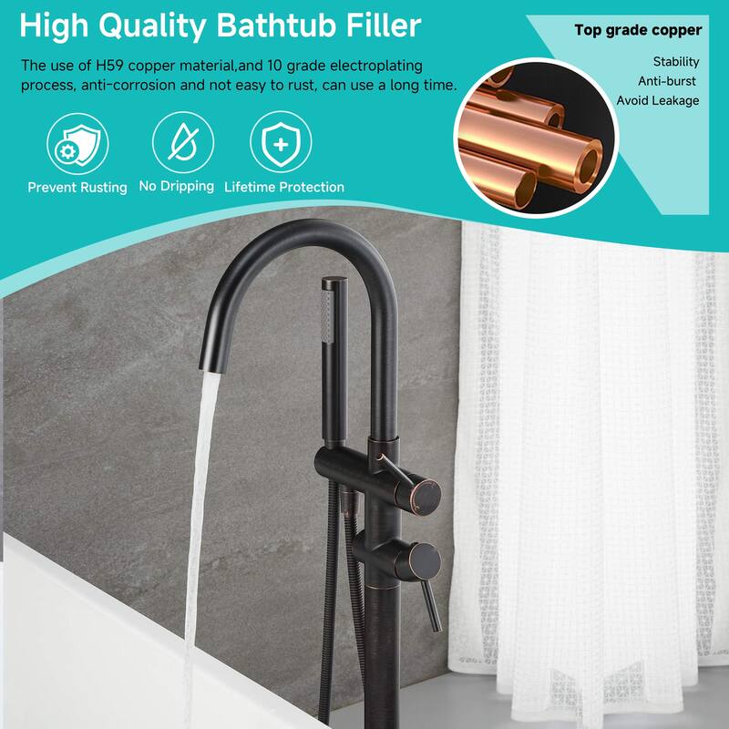 Floor Mount Bathtub Filler with Handheld Shower, Gold/Black/Sliver Freestanding Bathtub Faucet, Stand Alone Tub Faucet