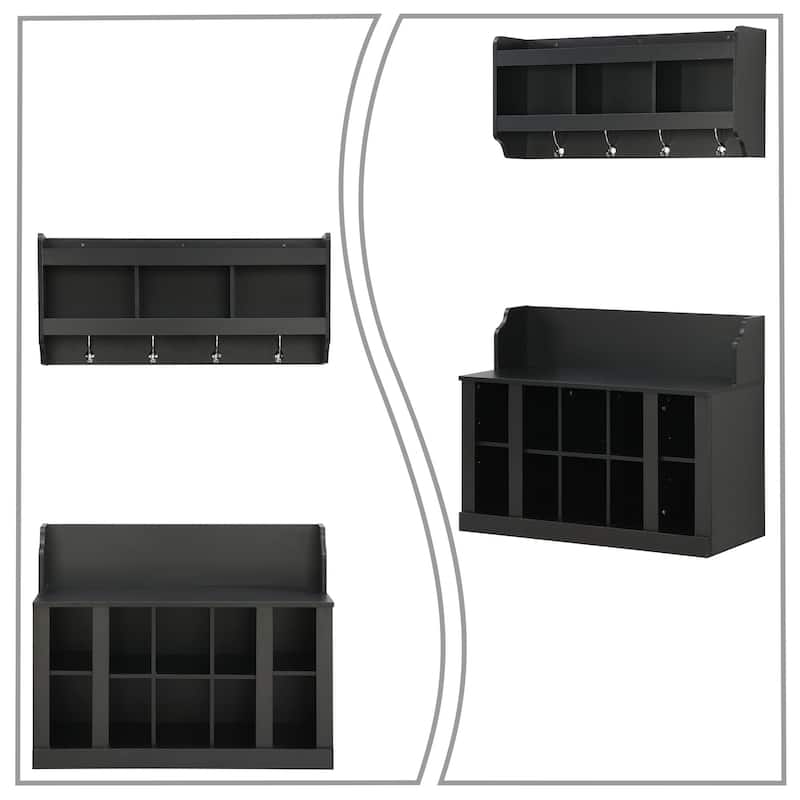 Modern Minimalist Storage Bench with Wall-Mounted Coat Rack