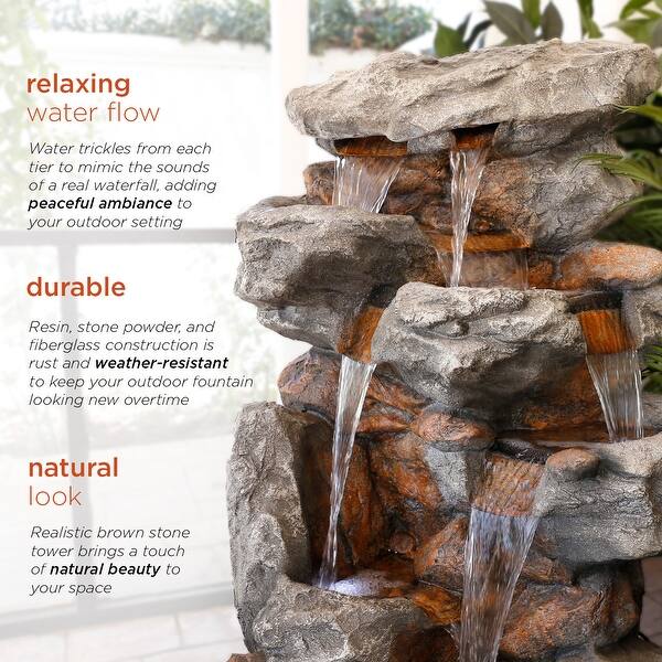 Download Alpine 52 Inch Outdoor 5 Tier Rainforest Rock Water Fountain With Led Lights Overstock 9621329