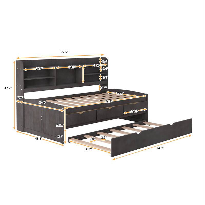 Twin Size Wooden Captain Bed