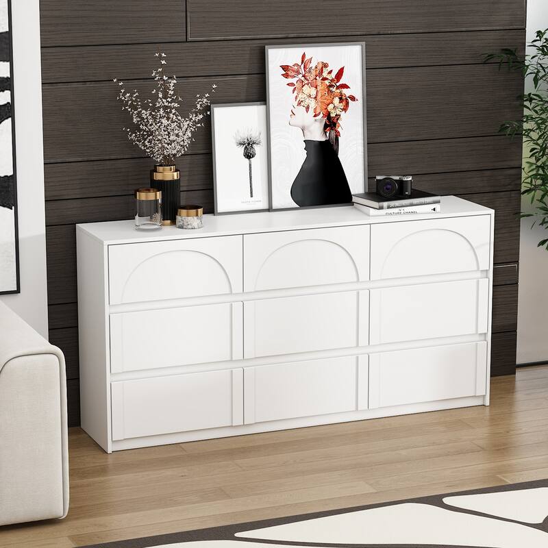 White 9-Drawer Nightstand with Modern Design and Safety Features