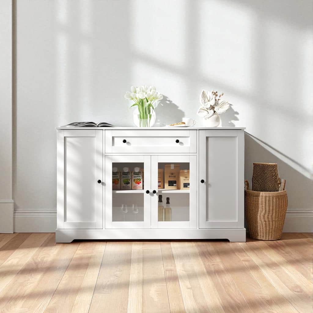 Modern Buffet Storage Cabinet with Drawer, Doors and Adjustable Shelf for Kitchen and Dining Room.