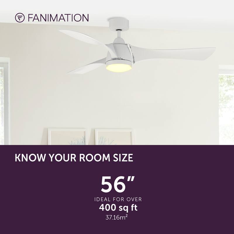 Fanimation Klear 56 inch Indoor/Outdoor Smart Ceiling Fan with LED CCT Select Light Kit and Remote - Matte White