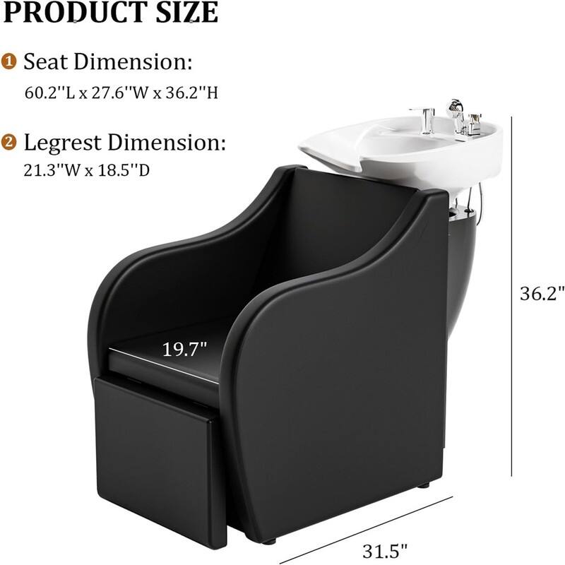 Shampoo Bowls for Salon Electric Shampoo Chair with Reclining Legrest and Tilting Porcelain Shampoo Sink - N/A
